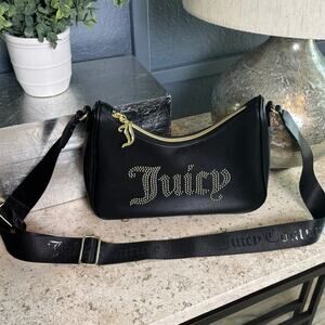 Juicy Couture Liquorice Obsession Crossbody Black Faux Leather Studded Logo NWOT